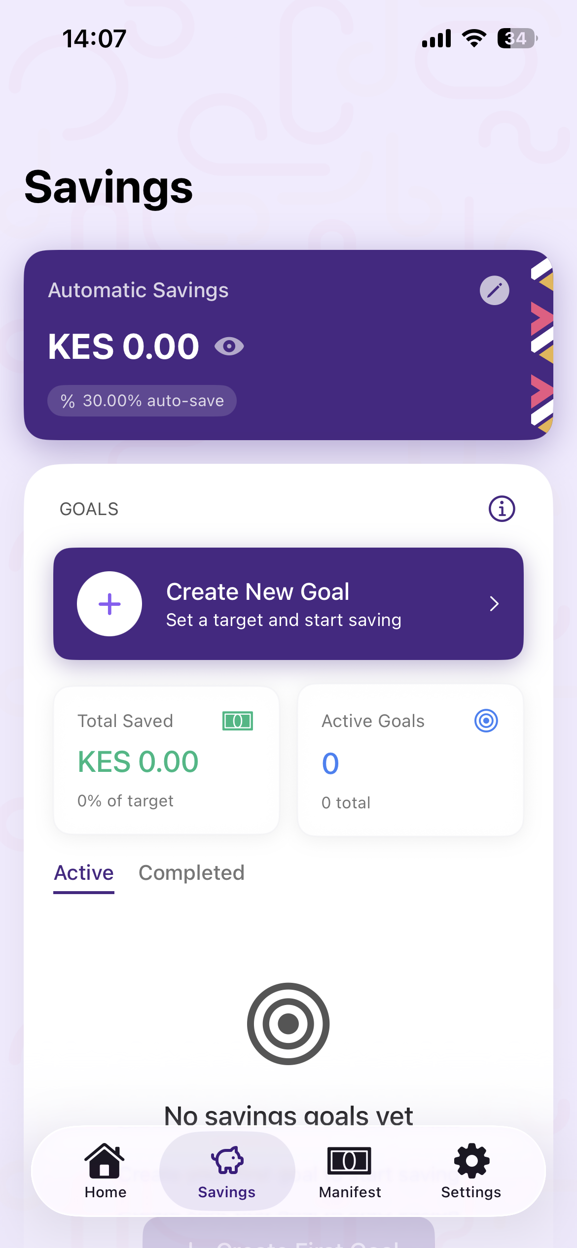 Shukran Pocket savings screen with automatic savings and goals