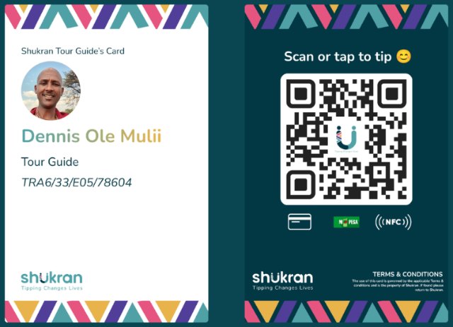 Shukran Tour Guide Tap-to-Tip card, front and back